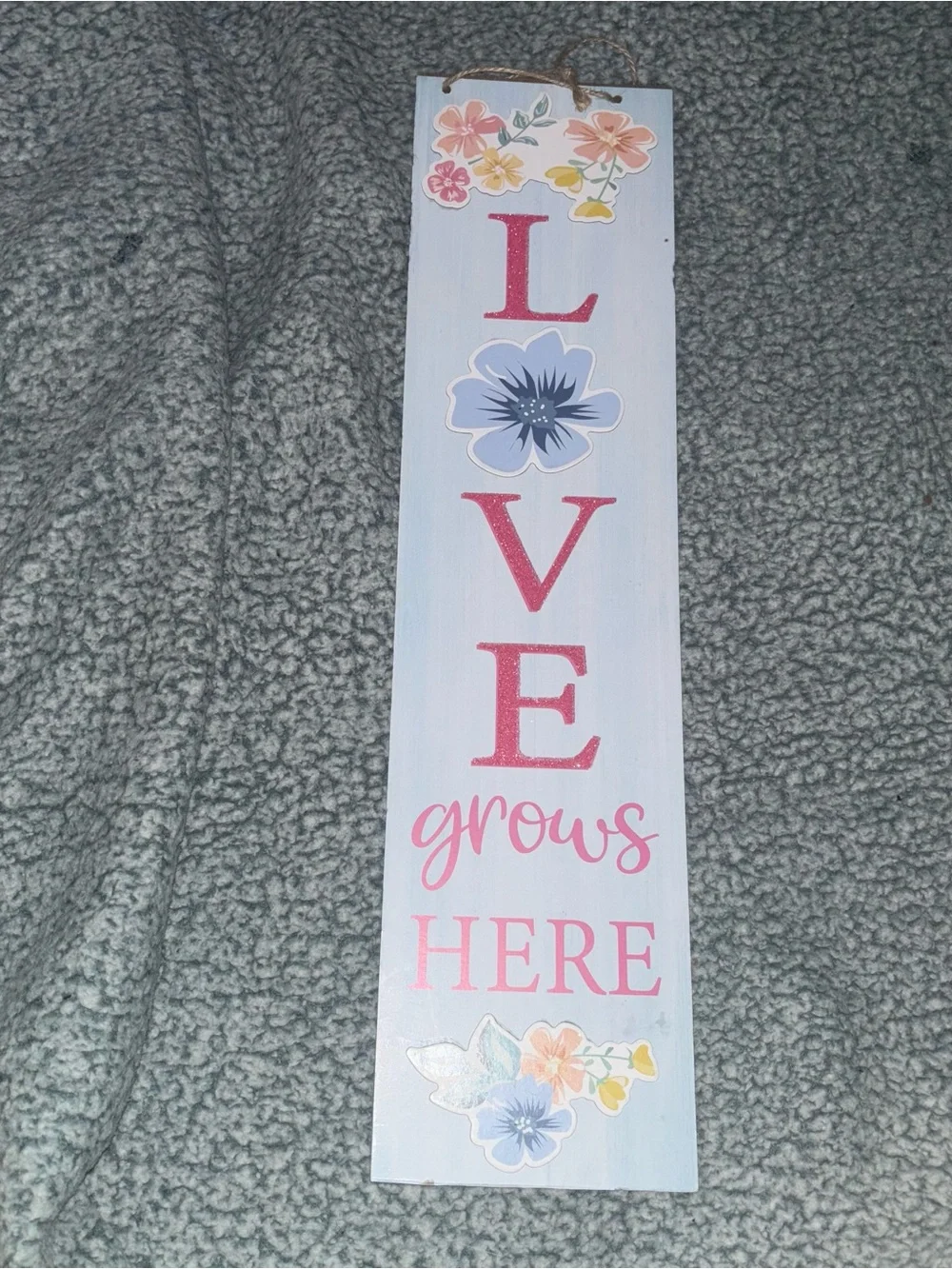 LOVE Grows Here Door Hang Sign - Pink and Blue Floral Home Decor NWOT
